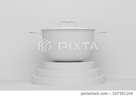 Abstract scene or podium with stewpot on monochrome background. Abstract scene or podium with stewpot on monochrome background. 107391104