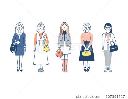 5 位不同的女性，全身，f26-30 107391317