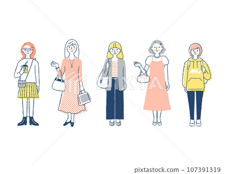 5 different women, whole body, F16-20 5 different women, whole body, F16-20 107391319