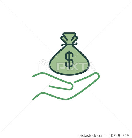 Hand with Money Bag vector Bribery concept colored icon 107391749