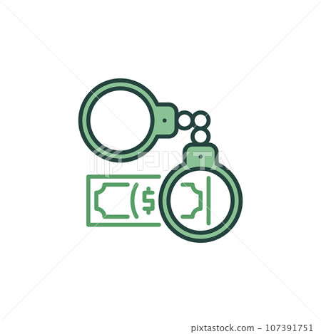 Handcuffs with Banknote vector Stop Corruption concept colored icon 107391751