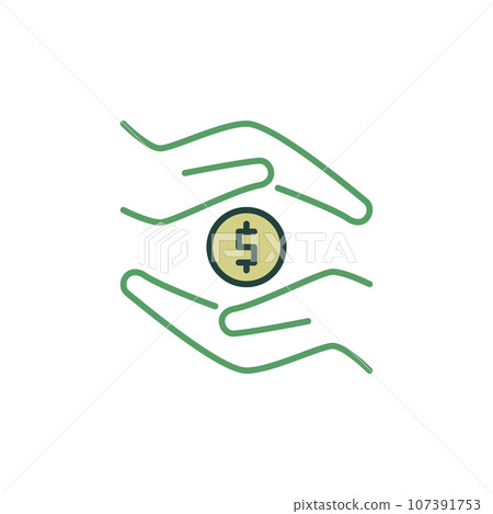 Hands with Dollar Coin vector concept colored icon or symbol 107391753