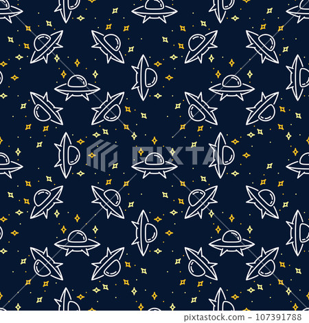 UFO Extraterrestrial Spacecraft vector colored linear seamless pattern UFO Extraterrestrial Spacecraft vector colored linear seamless pattern 107391788