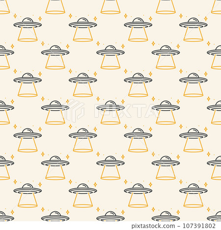 Alien Spaceship vector UFO Invasion outline colored seamless pattern 107391802