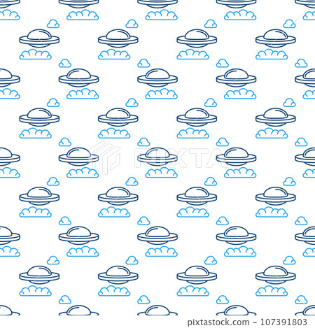 Alien Spaceship in Clouds vector concept outline seamless pattern Alien Spaceship in Clouds vector concept outline seamless pattern 107391803