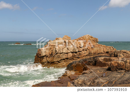 Rocky coast of Brittany - Pink Granite Coast, Le Gouffre, Brittany, France Rocky coast of Brittany - Pink Granite Coast, Le Gouffre, Brittany, France 107391910