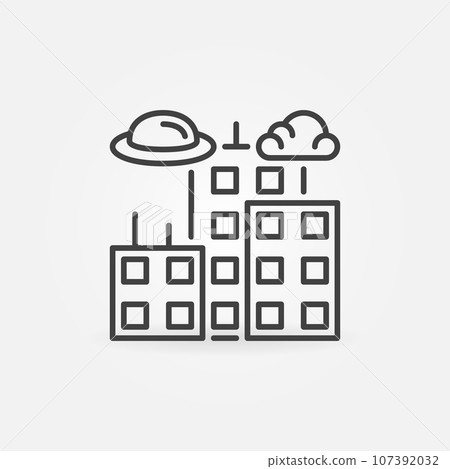 UFO in the City vector Invasion concept outline icon or symbol UFO in the City vector Invasion concept outline icon or symbol 107392032