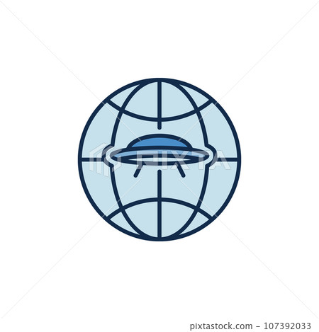 UFO inside Earth Globe vector Extraterrestrial Civilizations colored icon 107392033