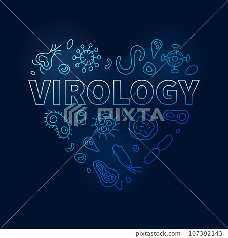Virology Heart vector Micro Biology and Virus concept outline colored heart-shaped banner 107392143