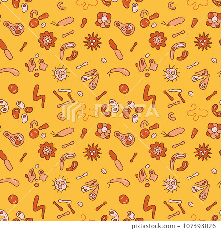 Bacteria and Microbes vector concept yellow modern Seamless Pattern 107393026