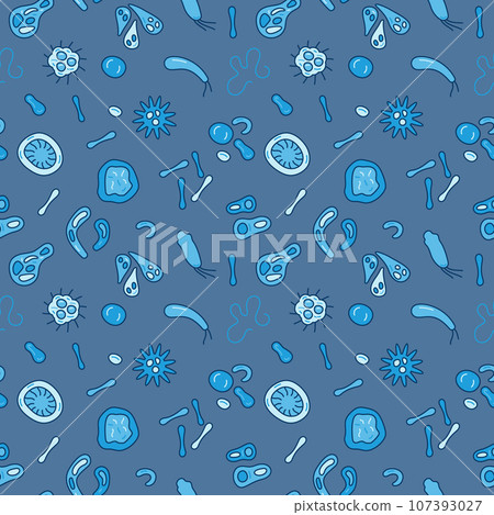 Bacteria Blue Seamless Pattern - Biology and Science concept vector background Bacteria Blue Seamless Pattern - Biology and Science concept vector background 107393027