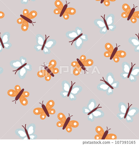 Baby seamless pattern with cute butterflies in scandinavian style. Great for fabric, textile. Vector background Baby seamless pattern with cute butterflies in scandinavian style. Great for fabric, textile. Vector background 107393165