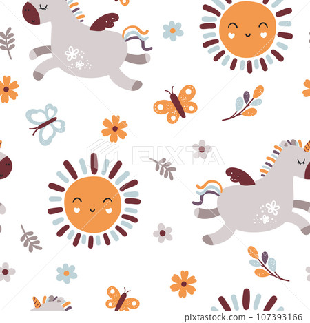 Cute baby seamless pattern with unicorns. 107393166