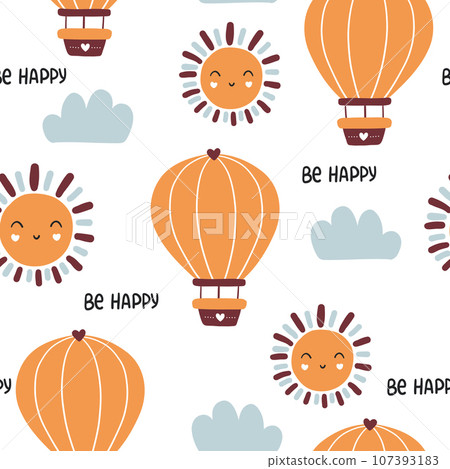 Childish seamless pattern with cute balloon in the sky. Cute cartoon background. Childish seamless pattern with cute balloon in the sky. Cute cartoon background. 107393183