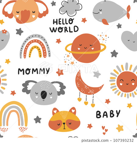Cute boho rainbow seamless pattern. Creative childish print for fabric, wrapping, textile, wallpaper, apparel. 107393232