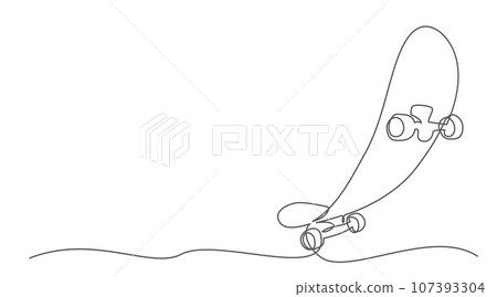 Skateboard One line drawing isolated on white background 107393304