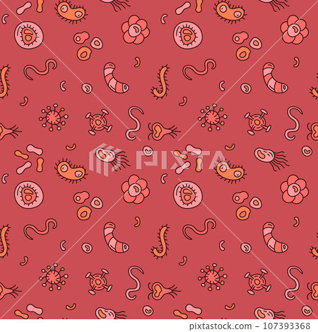 Microorganisms Microbiology Science concept red vector seamless pattern 107393368
