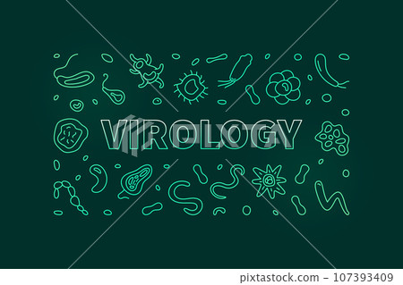 Virology vector Micro Biology and Virus concept outline green illustration or horizontal banner Virology vector Micro Biology and Virus concept outline green illustration or horizontal banner 107393409