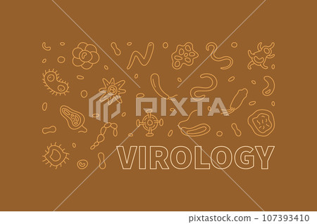 Virology concept Microbiology and Virus line brown horizontal banner - vector illustration 107393410
