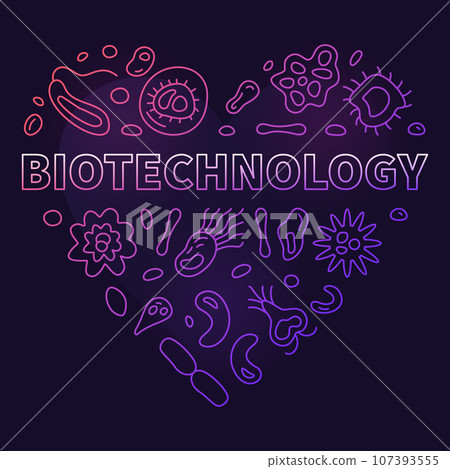 Biotechnology Science concept line vector heart shaped colored banner 107393555