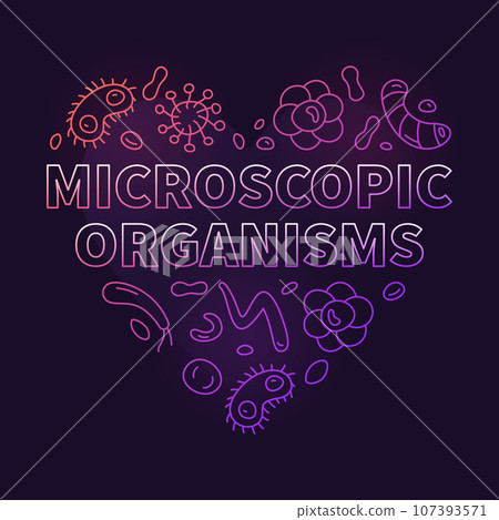 Microscopic Organisms vector Bacteriology concept thin line colored heart shaped banner - Microorganisms illustration Microscopic Organisms vector Bacteriology concept thin line colored heart shaped banner - Microorganisms illustration 107393571