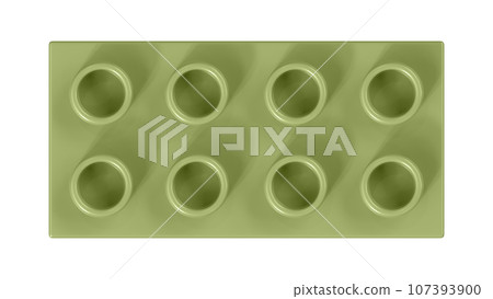 Leaf Green Lego Block Isolated on a White Background. Close Up View of a Plastic Children Game Brick for Constructors, Top View. High Quality 3D Rendering with a Work Path. 8K Ultra HD, 7680x4320 107393900