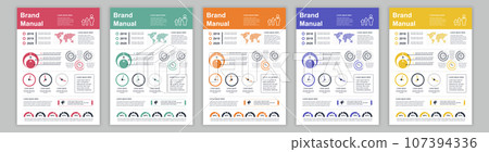 DIN A3 business brand manual templates set. Company identity brochure page with infographic financial data. Marketing research, and commercial offer. Vector layout design for poster, cover, brochure DIN A3 business brand manual templates set. Company identity brochure page with infographic financial data. Marketing research, and commercial offer. Vector layout design for poster, cover, brochure 107394336