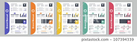 DIN A3 business brand manual templates set. Company identity brochure page with infographic financial data. Marketing research, and commercial offer. Vector layout design for poster, cover, brochure 107394339