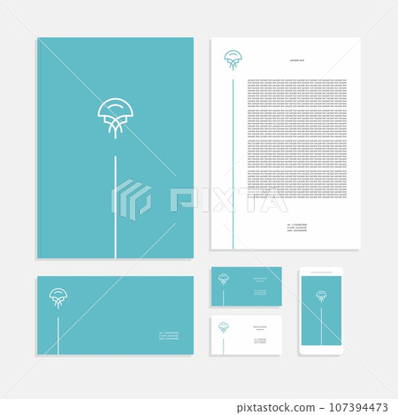 Abstract corporate identity with a jellyfish sign. Stationery set. Abstract corporate identity with a jellyfish sign. Stationery set. 107394473