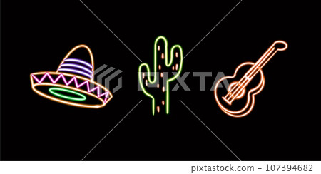 Neon Sombrero and Cactus Set, glowing desktop icon, neon sticker, neon figure, glowing figure, neon geometrical figures Neon Sombrero and Cactus Set, glowing desktop icon, neon sticker, neon figure, glowing figure, neon geometrical figures 107394682