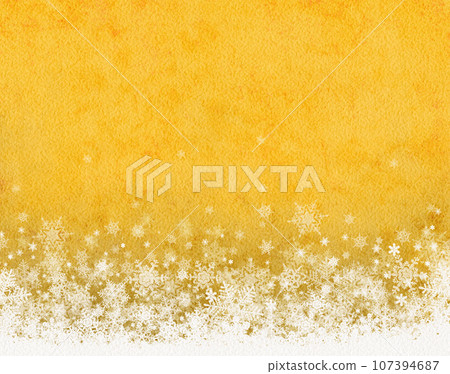 Christmas gold watercolor background illustration with falling snowflakes 107394687