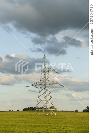 Power electric energy tower landscape. Hight voltage power line transmission Power electric energy tower landscape. Hight voltage power line transmission 107394759