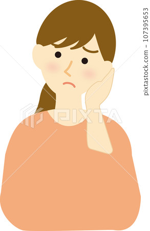 Upper body of a woman with a troubled face and eyebrows 107395653