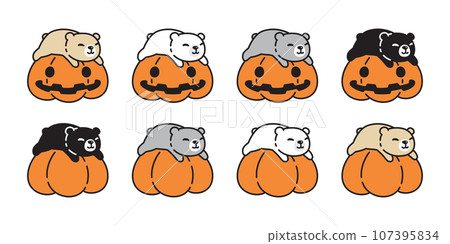bear polar vector halloween pumpkin head sleeping icon jack o lantern logo symbol pet cartoon character illustration doodle design isolated clip art 107395834