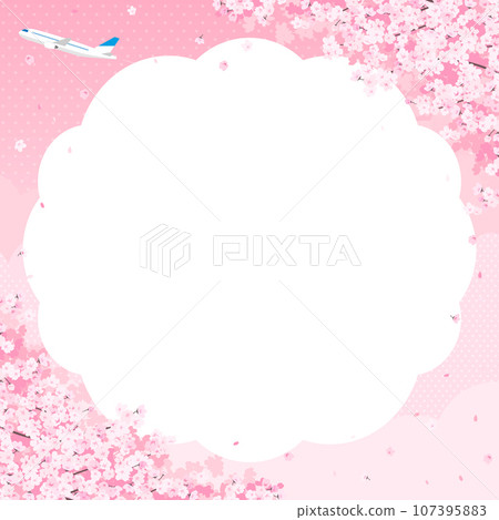 Cherry blossoms in full bloom and airplane frame/background material (square) 107395883