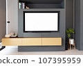 Stylish room interior with modern TV mockup,  decor 107395959