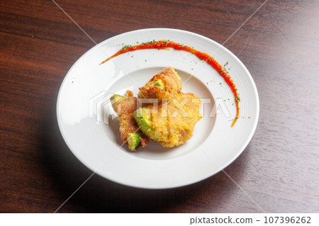 fried avocado and bacon fried avocado and bacon 107396262