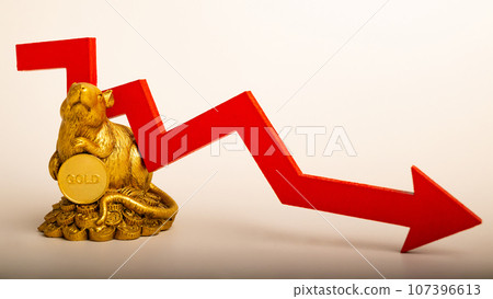 A figurine of a mouse with a gold coin and chart. Concept of unstable currency exchange rates and precious metals price A figurine of a mouse with a gold coin and chart. Concept of unstable currency exchange rates and precious metals price 107396613
