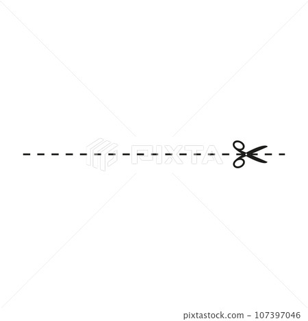 Cut line icon with scissor, cut here guidance, scissors and dash. Coupon mark and symbol for cropping, signifying voucher. Flat vector illustrations isolated in background. Cut line icon with scissor, cut here guidance, scissors and dash. Coupon mark and symbol for cropping, signifying voucher. Flat vector illustrations isolated in background. 107397046