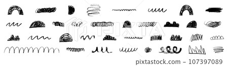 kid-friendly elements like spirals and curls. Flat vector illustration isolated on white background. 107397089