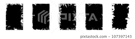 Old style photo frame with grunge texture. brush strokes, vintage paper edges, and textured overlay. Flat vector illustration isolated 107397143