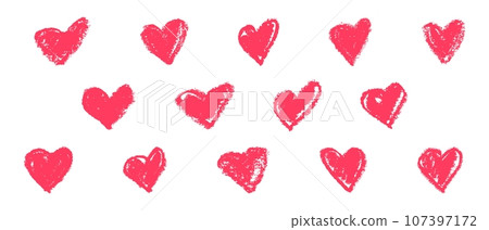 Love Heart Vector Icon with Grunge Brush Paint. Abstract Sketch Shape for Valentine's Day Design. Isolated Red Heart on White Background. Love Heart Vector Icon with Grunge Brush Paint. Abstract Sketch Shape for Valentine's Day Design. Isolated Red Heart on White Background. 107397172