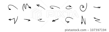 Doodle emphasis arrow icon. Design quirky twist zigzag line, spring coil, curve wave. Vector illustration Doodle emphasis arrow icon. Design quirky twist zigzag line, spring coil, curve wave. Vector illustration 107397194
