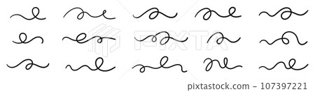 Hand drawn swoosh and underline elements curly and squiggly. Calligraphy or decorative strokes. Flat vector illustration isolated on white background. Hand drawn swoosh and underline elements curly and squiggly. Calligraphy or decorative strokes. Flat vector illustration isolated on white background. 107397221