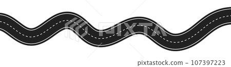 Winding highway road from top view. Flat vector illustration isolated on white background. Winding highway road from top view. Flat vector illustration isolated on white background. 107397223
