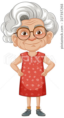 Elegant Grandmother Wearing Glasses in Beautiful Dress 107397268