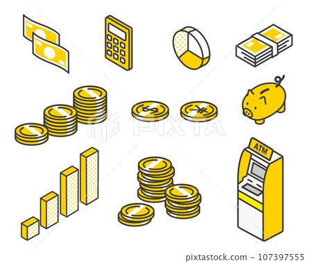 Vector illustration of isometric icons related to money and investment / Money / Fund 107397555