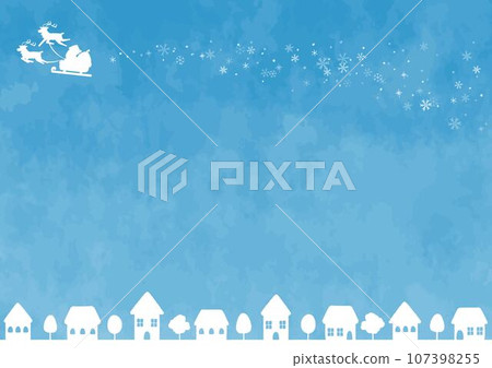 簡單的城鎮景觀和乘坐雪橇的聖誕老人 簡單的城鎮景觀和乘坐雪橇的聖誕老人 107398255