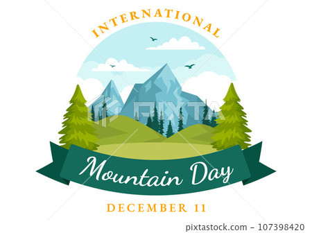 International Mountain Day Vector Illustration on December 11 with Mountains Panorama, Green Valley and Trees in Flat Cartoon Background Design 107398420