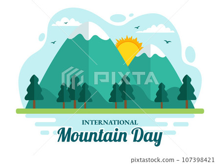 International Mountain Day Vector Illustration on December 11 with Mountains Panorama, Green Valley and Trees in Flat Cartoon Background Design 107398421